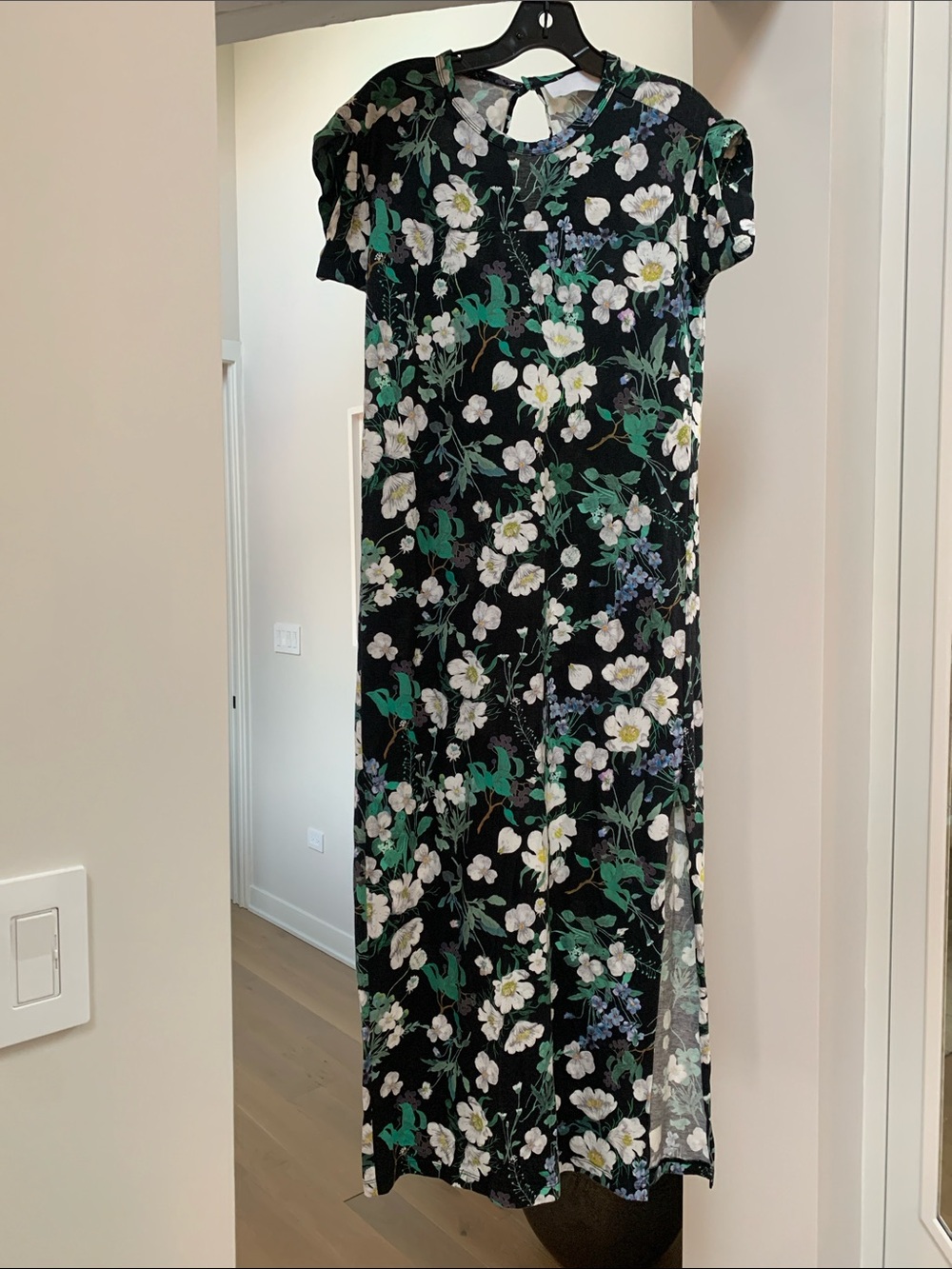 Black Floral Maxi Dress with White & Green Blooms